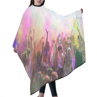 Personality  People Celebrating Holi Festival Of Colors. Hair Cutting Cape