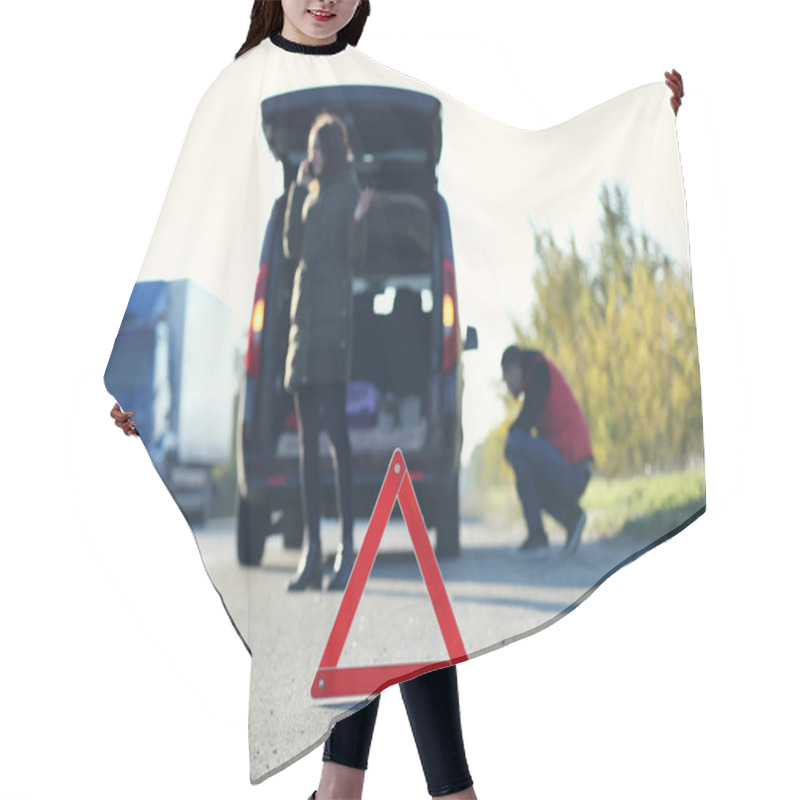 Personality  Red Warning Triangle Hair Cutting Cape