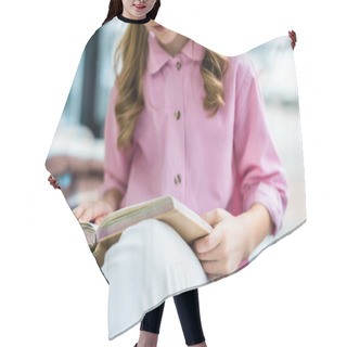 Personality  Cropped View Of Child Sitting And Reading Book In Library  Hair Cutting Cape