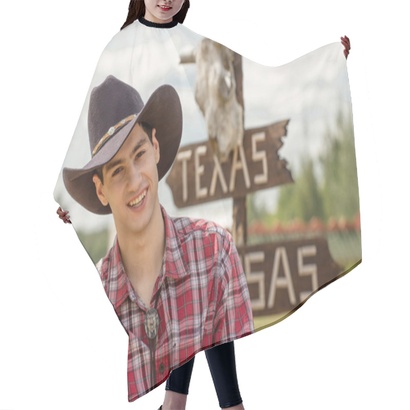 Personality  Cowboy On Sign Background. Hair Cutting Cape