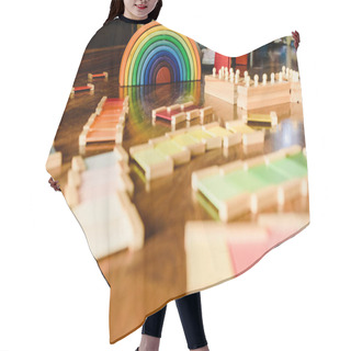 Personality  Children Playing With Wooden Rainbow Waldorf Montessori Hair Cutting Cape
