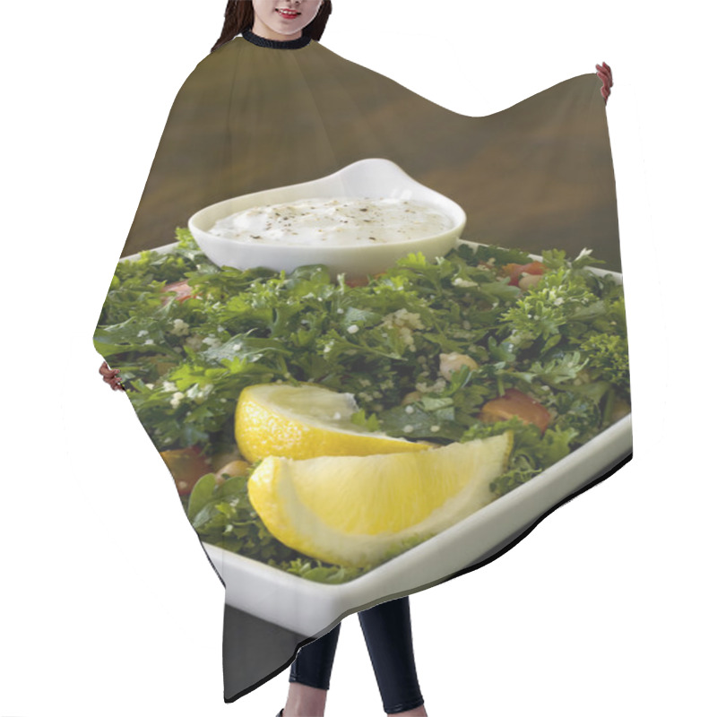 Personality  Tabbouleh Salad With Dip Hair Cutting Cape