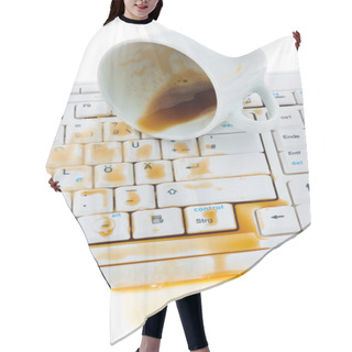 Personality  Empty Coffee Cup On Computer Keyboard Hair Cutting Cape