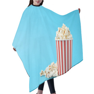 Personality  Delicious Popcorn On Light Blue Background. Space For Text Hair Cutting Cape