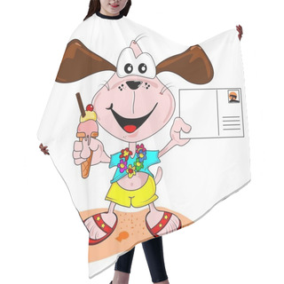 Personality  Cartoon Dog On Holiday Vacation With Blank Postcard Hair Cutting Cape