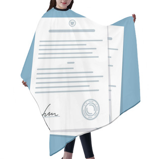 Personality  Contract, Document With Signature. Vector Hair Cutting Cape