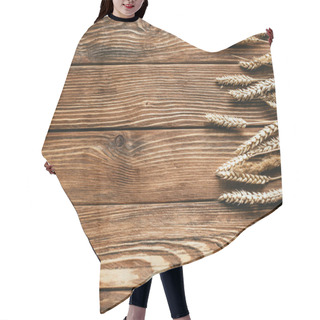 Personality  Top View Of Wheat Ears Border On Wooden Background Hair Cutting Cape