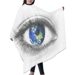 Personality  Planet Earth In Eye Isolated On White Hair Cutting Cape