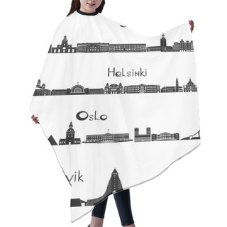 Personality  Sights Of Stockholm, Oslo, Reykjavik And Helsinki, B-w Vector Hair Cutting Cape
