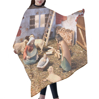 Personality  Classic Nativity Scene With Baby Jesus Mary And Joseph In The Ma Hair Cutting Cape