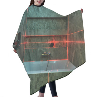 Personality  Laser Measurement During Bathroom Renovation Hair Cutting Cape