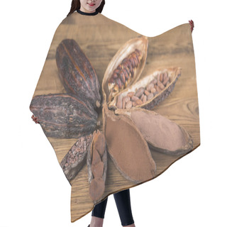 Personality  Cocoa Beans On A Wooden Background, Cocoa And Dark Bitter Chocolate, Raw Cocoa On A Brown Background Hair Cutting Cape
