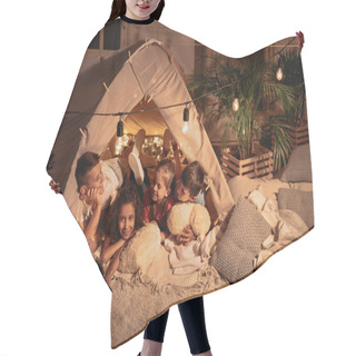 Personality  Multiethnic Children Resting In Tent Hair Cutting Cape