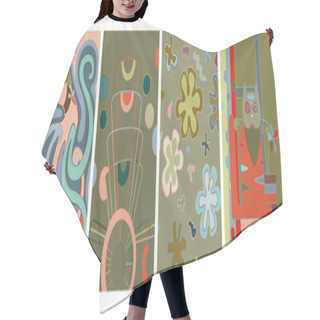 Personality  Artistic Abstract Vector. Poster With Fancy Curved Shapes In Graffiti Wall Style. Cubism Art Design Elements. Modern Mystic Natural Spiritual Idea. Futuristic Geometry In Hand Drawing Line. Hair Cutting Cape