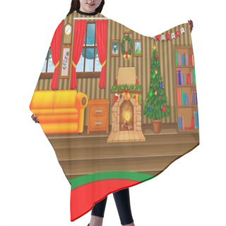 Personality  Christmas Living Room With A Tree And Fireplace Hair Cutting Cape