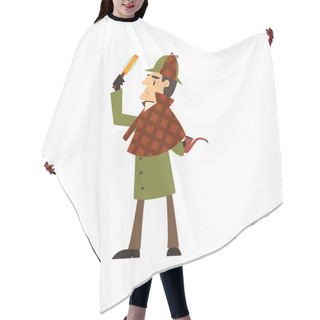 Personality  Sherlock Holmes Detective Character With Magnifying Glass And Smoking Pipe Vector Illustration On A White Background Hair Cutting Cape