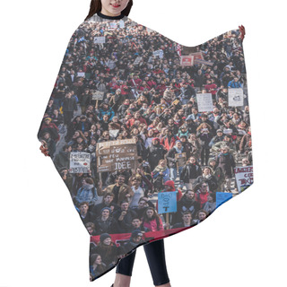 Personality   Top View Of The Protesters Walking In The Packed Streets Hair Cutting Cape