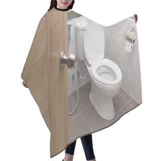Personality  White Flush Toilet In Modern Bathroom Interior Hair Cutting Cape
