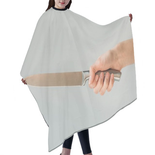 Personality  Woman Holding Knife In Hand Hair Cutting Cape