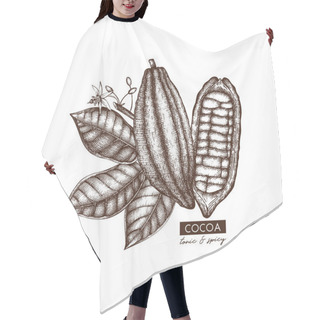 Personality  Vintage Hand Drawn Sketch Of Cocoa Beans, Leaves And Flowers Hair Cutting Cape