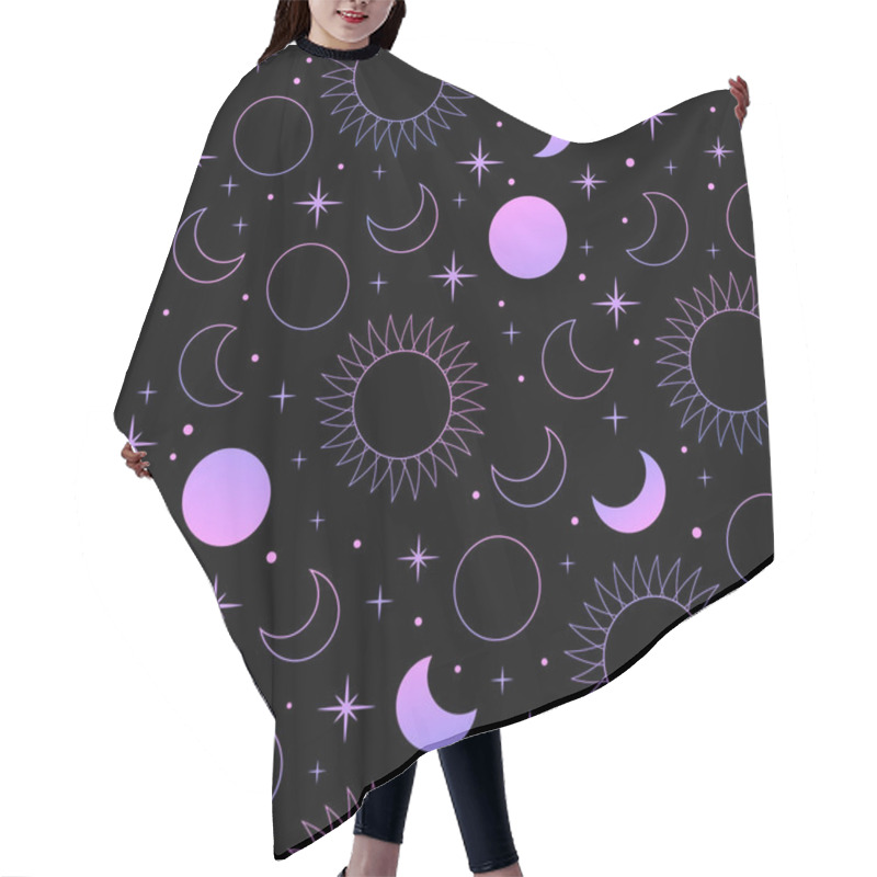 Personality  mystical esoteric pattern with sun moon and stars hair cutting cape