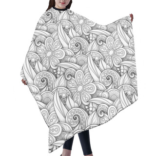 Personality  Monochrome Seamless Pattern With Floral Motifs. Endless Texture With Flowers And Leaves In Doodle Line Style Hair Cutting Cape
