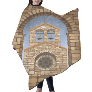 Personality  View From The Old  Stone Window Of The Medieval Spanish Church In Romanesque  Style, Vector Illustration Hair Cutting Cape