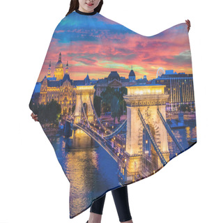 Personality  Aerial Shot Of Evening Illuminated Chain Bridge In Budapest Hair Cutting Cape