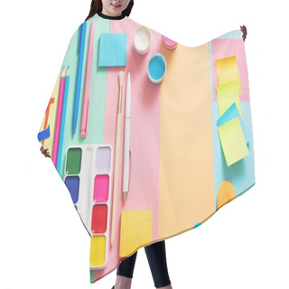 Personality  School Supplies At  Colorful Paper Background Texture Hair Cutting Cape