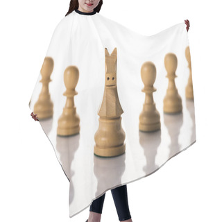 Personality  Selective Focus Of Knight With Pawns On White Background Hair Cutting Cape