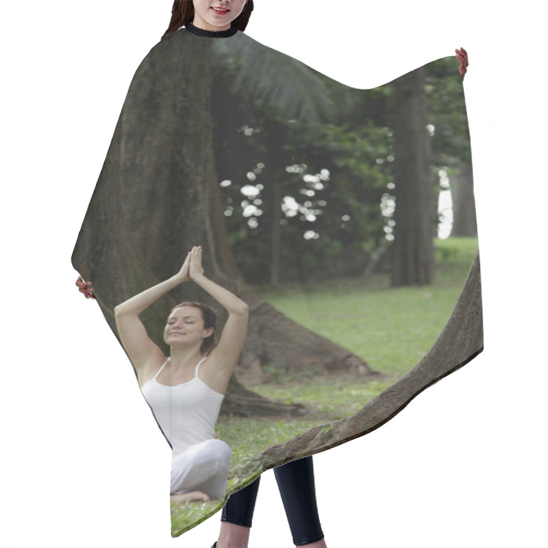 Personality  Woman Practicing Yoga Hair Cutting Cape