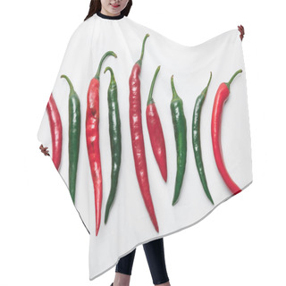 Personality  Top View Of Red And Green Chili Peppers In Row On White Marble Tabletop Hair Cutting Cape