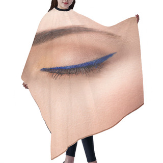 Personality  Partial View Of Closed Female Eye With Blue Eyeliner And Perfect Skin Hair Cutting Cape