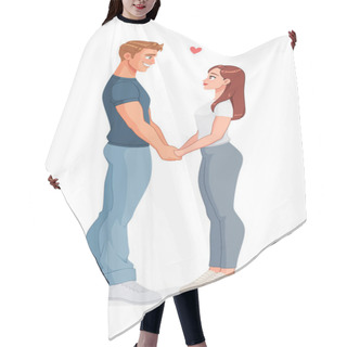Personality  Happy Couple In Love Holding Hands. Isolated Vector Illustration. Hair Cutting Cape