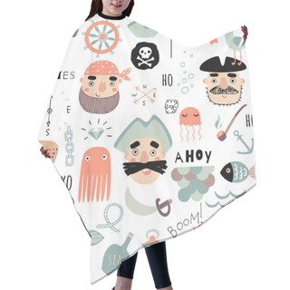Personality  Set Of Cute Nautical And Piratical Elements. Hand Drawn Vector Illustration Hair Cutting Cape