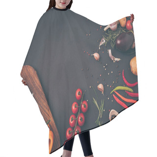 Personality  Top View Of Vegetable Ingredients For Dish On Gray Table Hair Cutting Cape