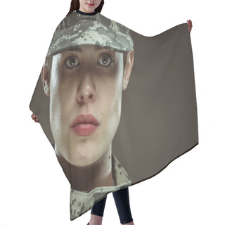 Personality  Female US Army Soldier Hair Cutting Cape