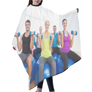 Personality  People Sitting On Balls And Lifting Weights In Fitness Club Hair Cutting Cape