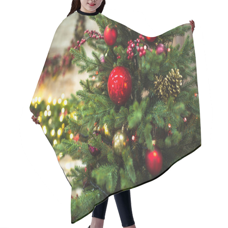 Personality  Fir Tree With Christmas Decorations  Hair Cutting Cape