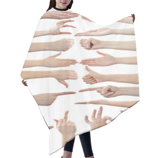 Personality  Set Of Many Different Hands Over White Background Hair Cutting Cape