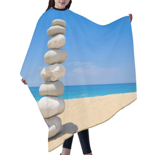 Personality  Pebbles Stack Balance Over Blue Sea Hair Cutting Cape