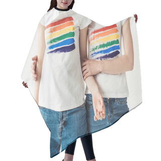 Personality  Women In White Shirts With Printed Rainbow  Hair Cutting Cape