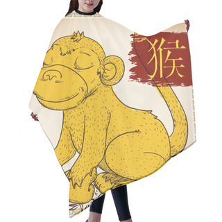 Personality  Monkey In Hand Drawn And Brushstroke Style For Chinese Zodiac, Vector Illustration Hair Cutting Cape