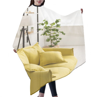 Personality  Comfortable Yellow Sofa With Cushions In Living Room Hair Cutting Cape