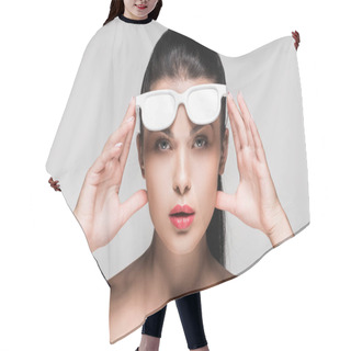 Personality  Woman In White Painted Sunglasses Hair Cutting Cape