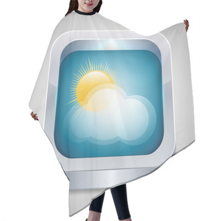 Personality  Weather Icon With Sun And Cloud. Hair Cutting Cape