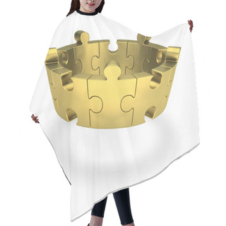 Personality  Golden Puzzle Crown. 3d Image. White Background. Hair Cutting Cape