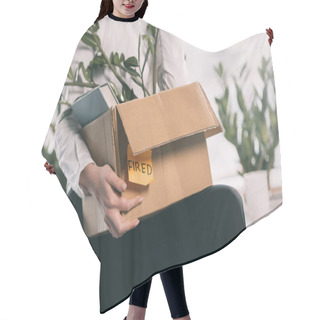 Personality  Fired Businesswoman Holding Box  Hair Cutting Cape
