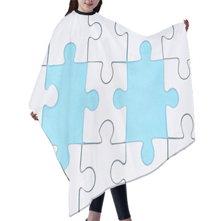 Personality  Flat Lay With White Puzzle Pieces On Blue Background Hair Cutting Cape