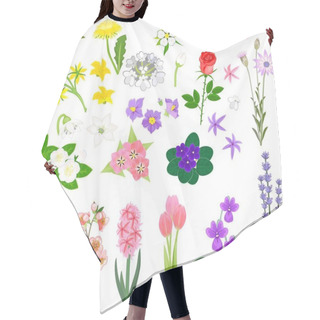 Personality  Set Of Different Flowers On White Background Hair Cutting Cape